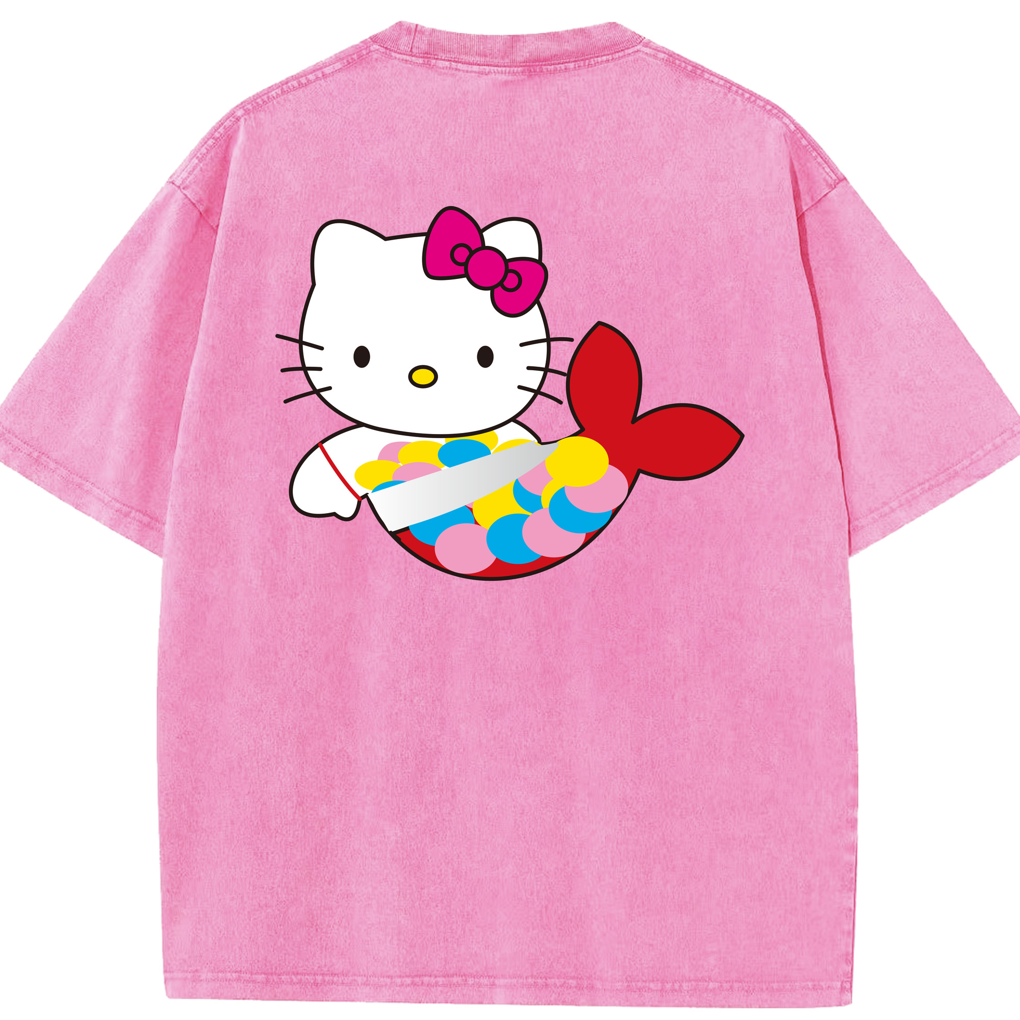 （画像用） Hello Kitty ハローキティ 綿100% ヴィンテージ風 半袖Tシャツ（背面プリント）